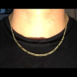 Gold Chain Figaro 18in 3mm .925 Italy Stamped
